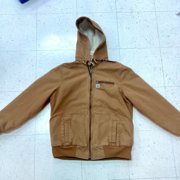 Carhartt Brown Detachable Hood Work Jacket with Sherpa Lining - Picture 2 of 5